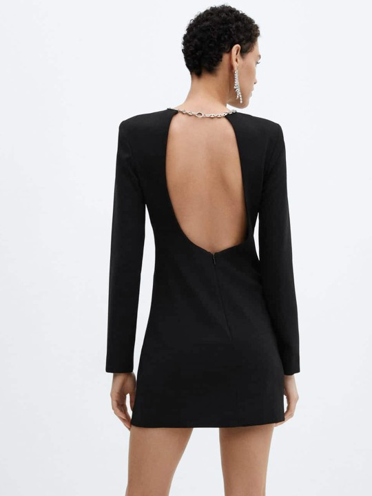 Open Back Black A-Line Mini Dress