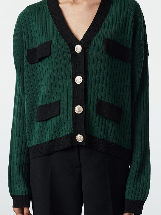 Green And Back Buttoned Jacket