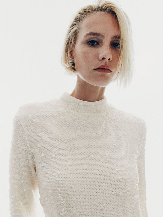Sequined High Neck A - Line Dress