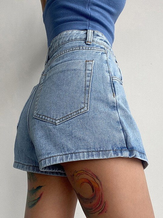 High-Rise Casual Denim Shorts