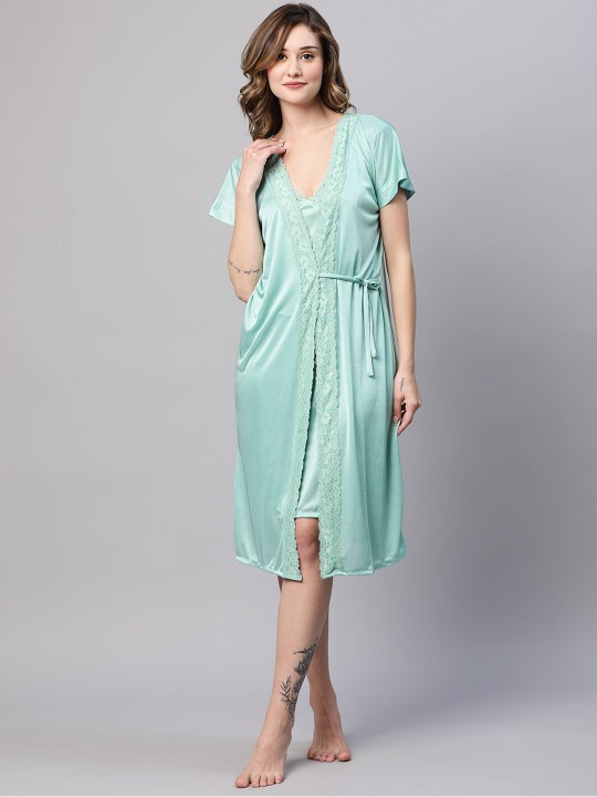 Jagged Ice Satin Nightdress With Robe