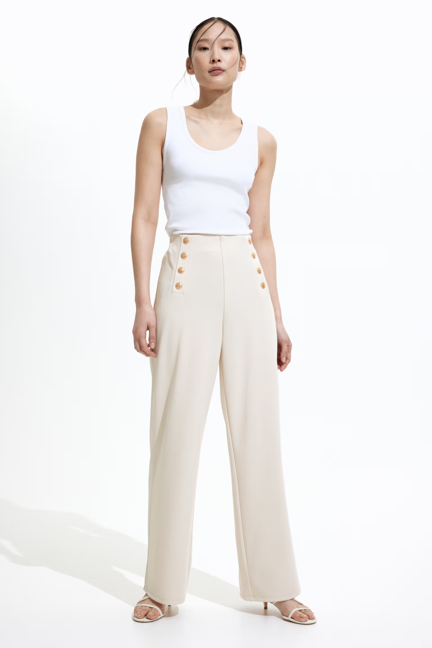 Cream Button-Front Trousers