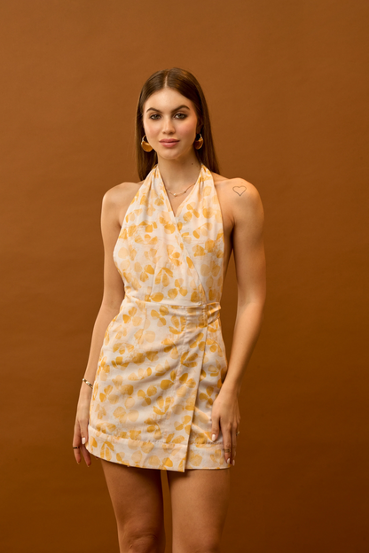 Moon Backless White And Yellow Petal Dress