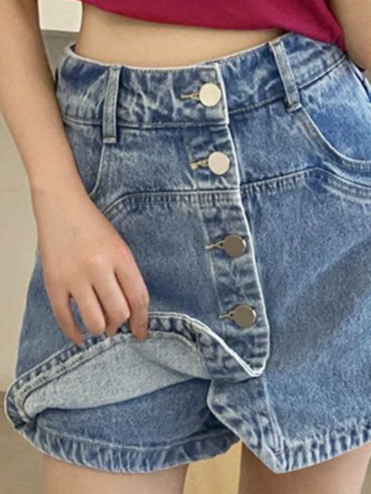 Slim Fit High-Rise Denim Shorts