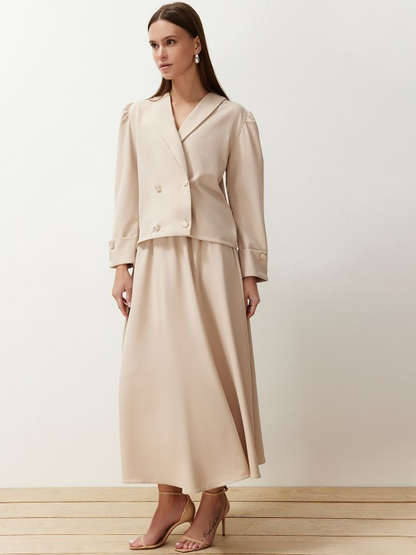 Double-Breasted Blazer & Midi Skirt Co-Ord Set