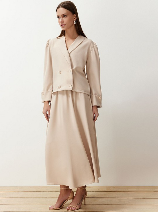 Double-Breasted Blazer & Midi Skirt Co-Ord Set