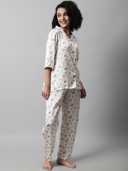 Printed Satin Night Suit