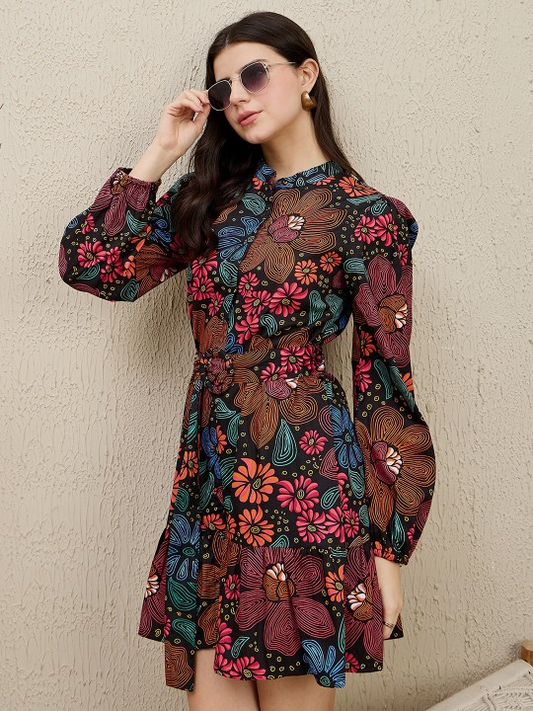 Puff Sleeves Cotton Shirt Dress