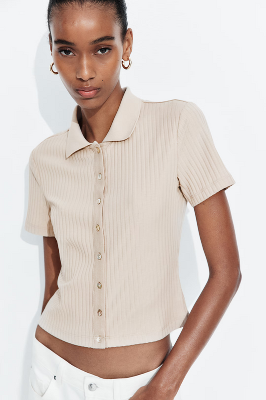 Cropped Ribbed Polo Shirt