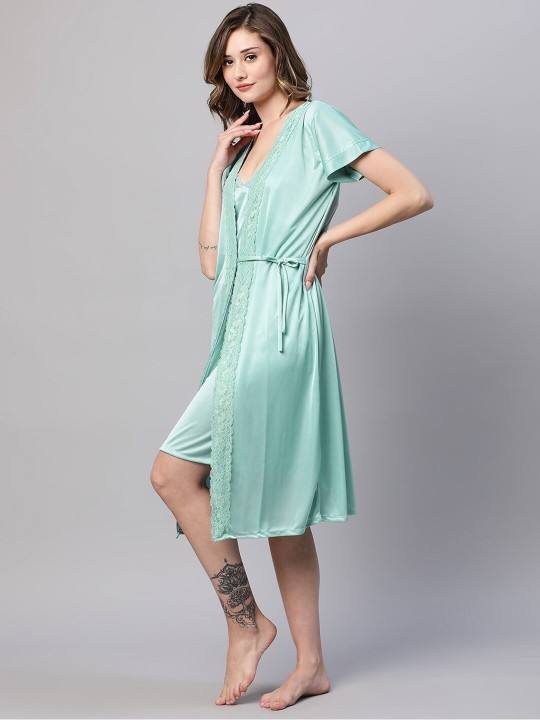 Jagged Ice Satin Nightdress With Robe