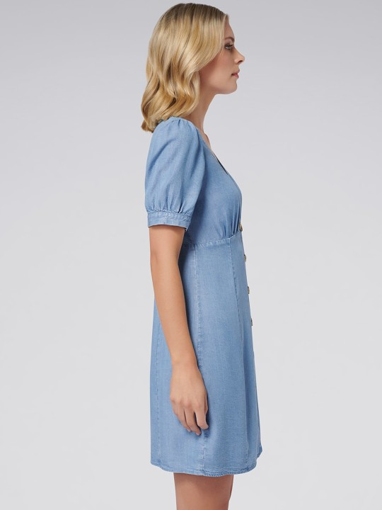 Blue Solid Empire Dress