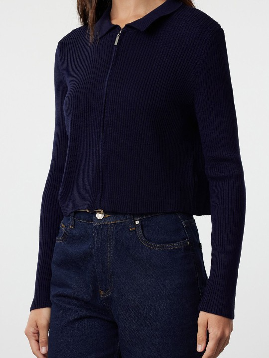 Deep Navy Chained Crop Cardigan