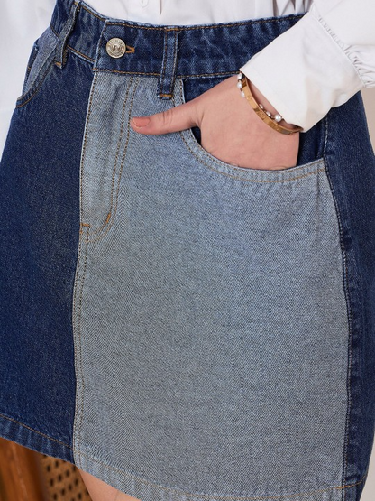 Denim A-line 2 Shades Mini Skirt