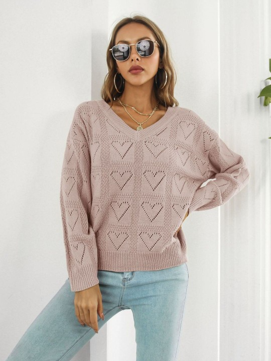 Queen Pink Open Knit Pullover Sweater