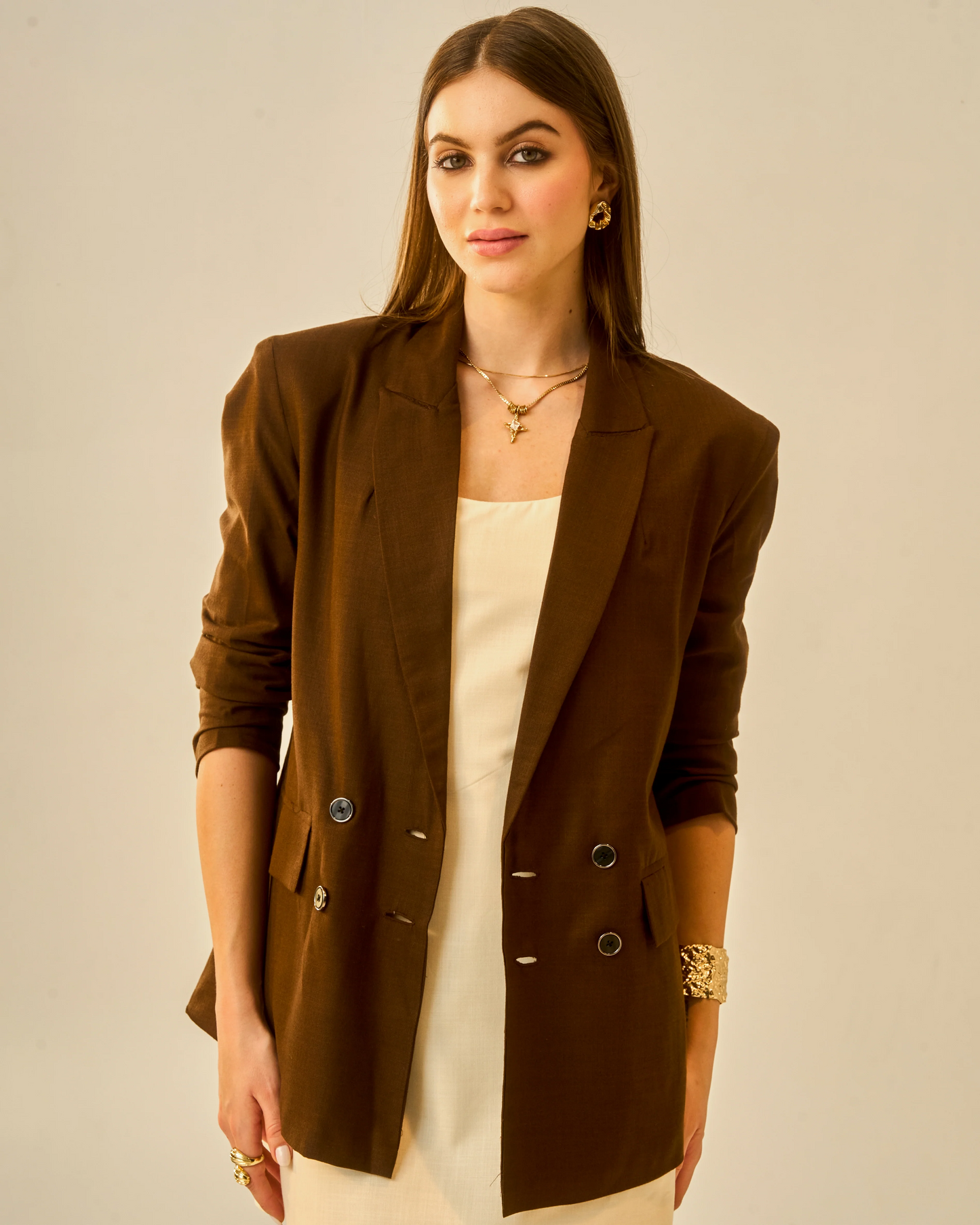 Moon Rich Espresso Brown Double Breasted Blazer