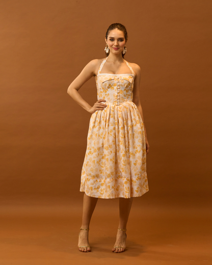 Moon Tie-Around Neck Strap Dress  In Yellow