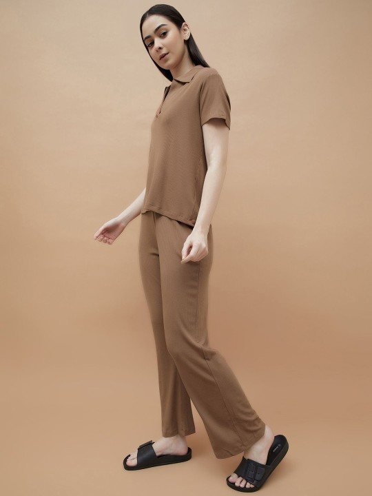 Beige Plain Pyjamas Set