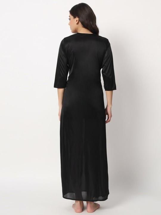 Black Satin Nightdress With Robe