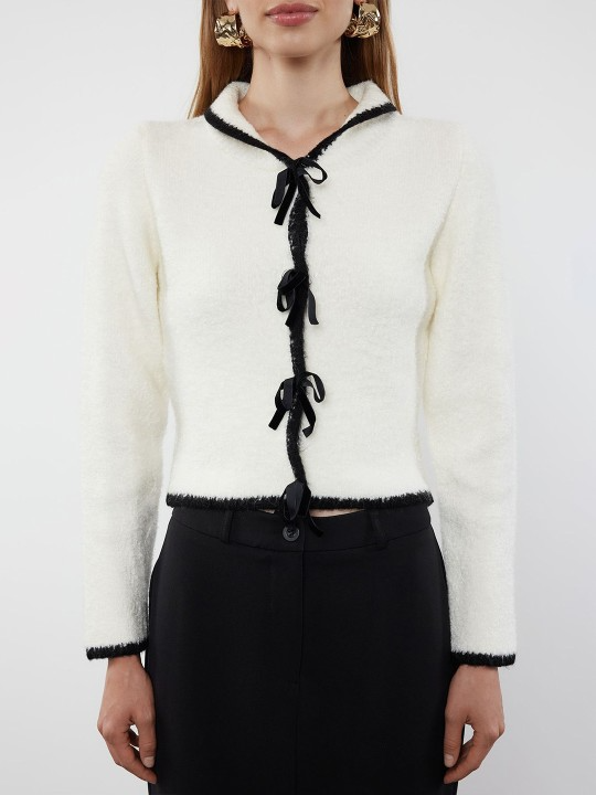 Lily Black Bow White Short Cardigan