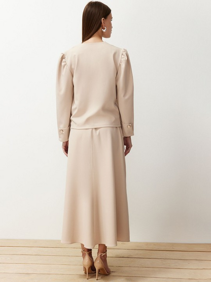 Double-Breasted Blazer & Midi Skirt Co-Ord Set
