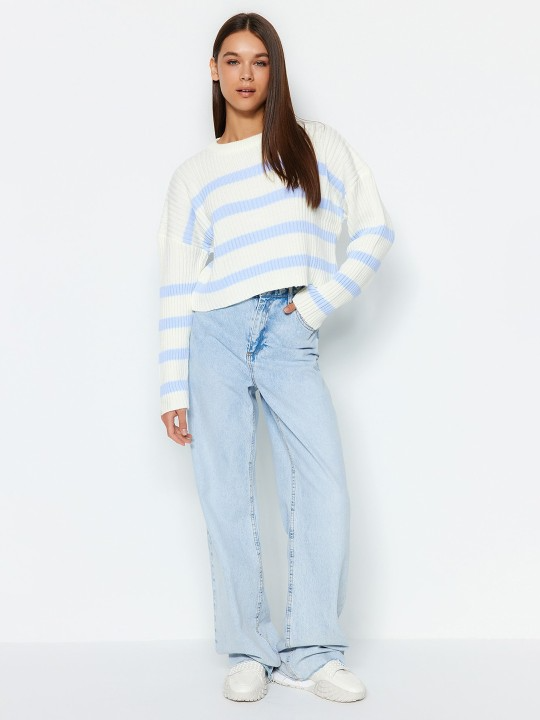 Striped Crop Acrylic Pullover