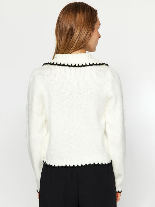 Black Lined White Crop Cardigan