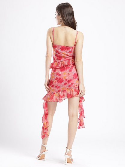 Floral Print Ruffled Sheath Mini Dress