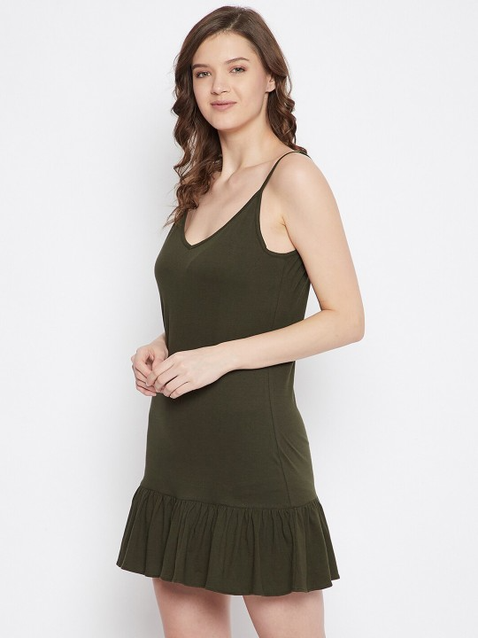 Olive Solid Cotton Nightgown