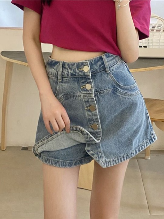 Slim Fit High-Rise Denim Shorts