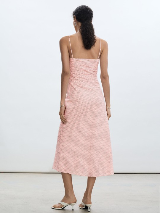 Pink Checked A-Line Dress