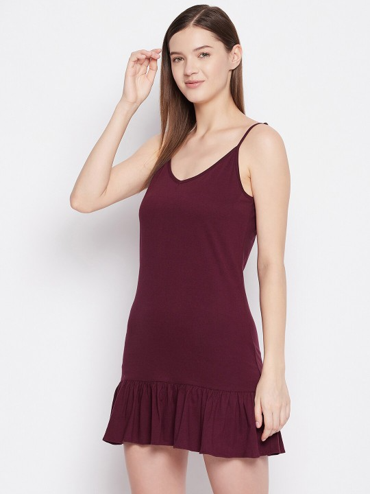 Burgundy Solid Cotton Nightgown