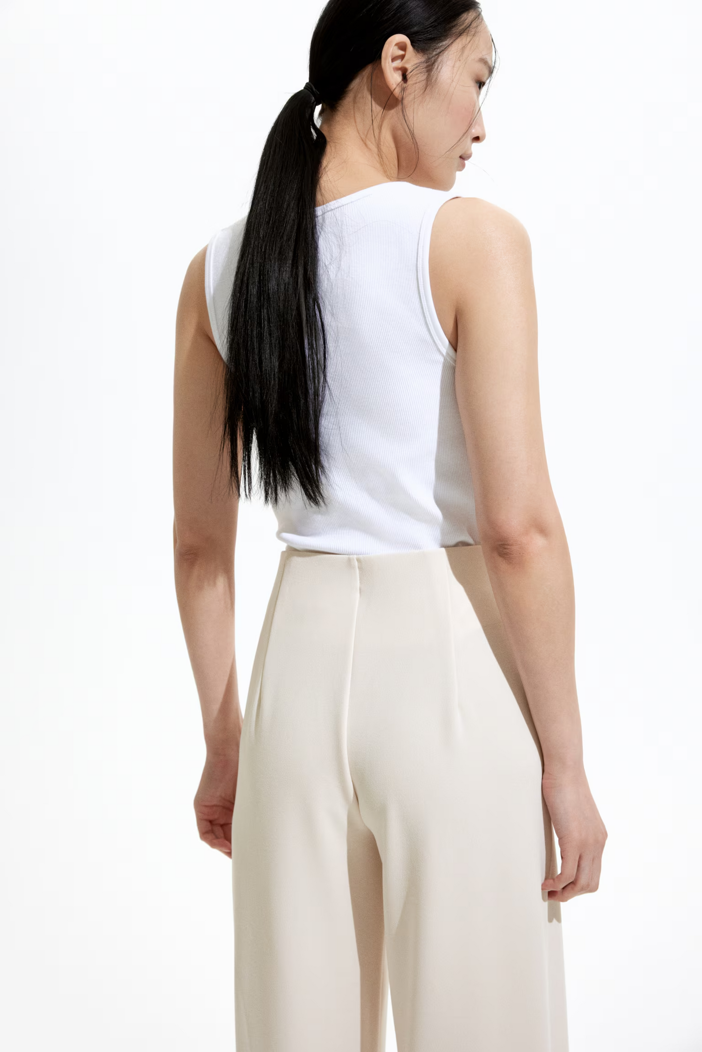 Cream Button-Front Trousers