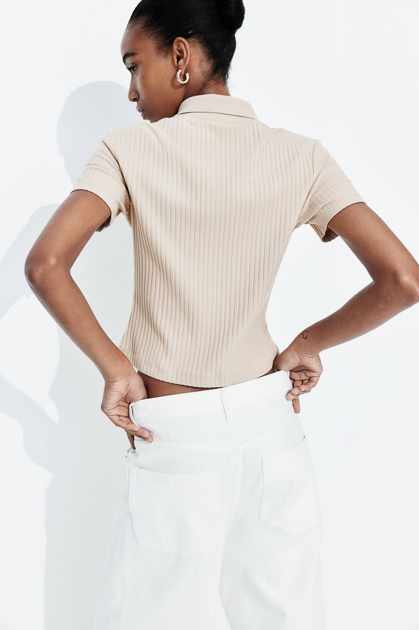 Cropped Ribbed Polo Shirt