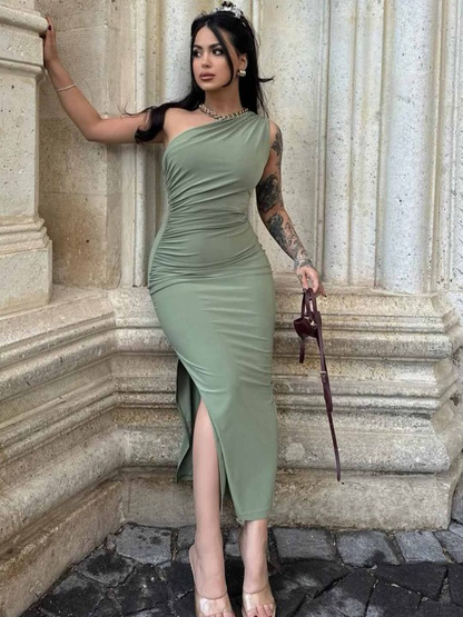 One Shoulder Strap Solid Bodycon Dress