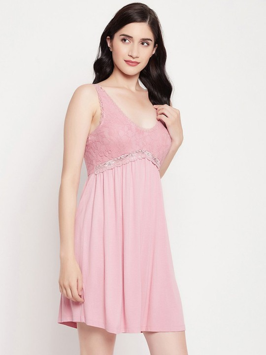 Pink Cotton Regular Night Dress