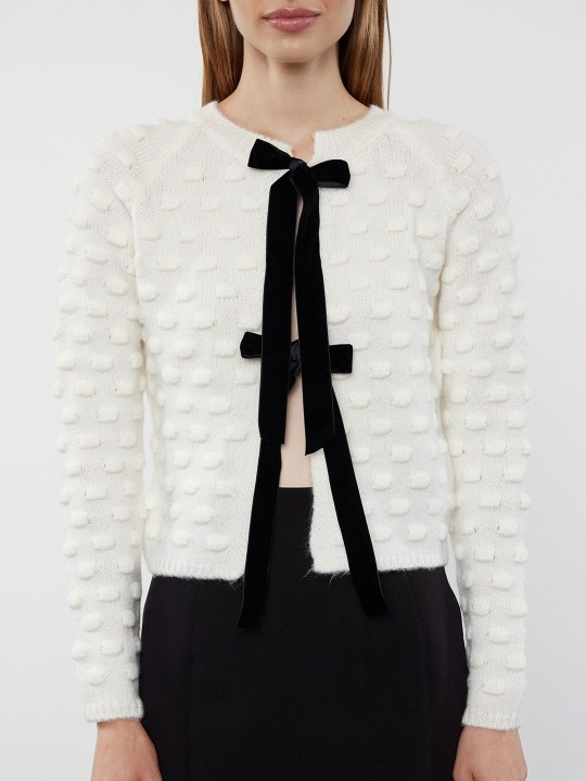 Black Bowed White Cardigan