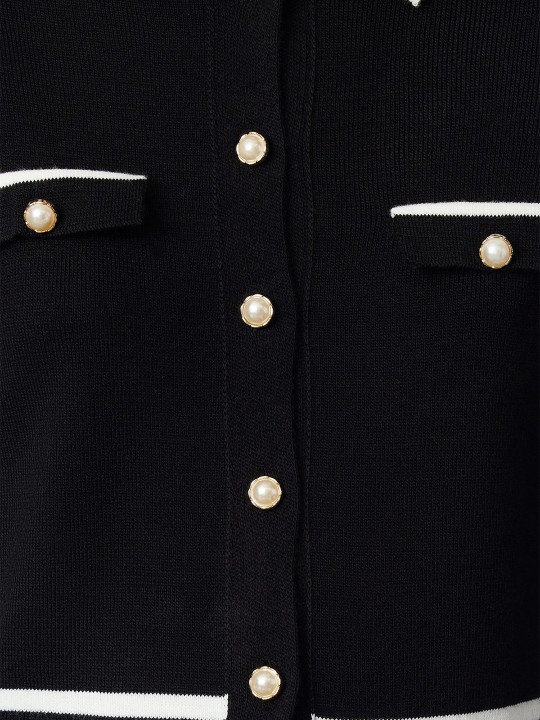 White Lined Black Crop Cardigan
