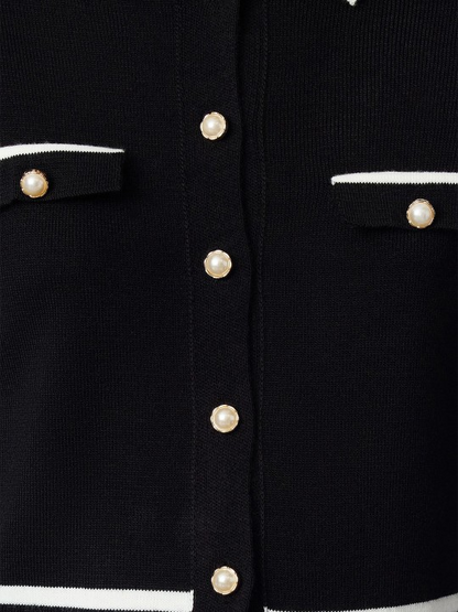 White Lined Black Crop Cardigan