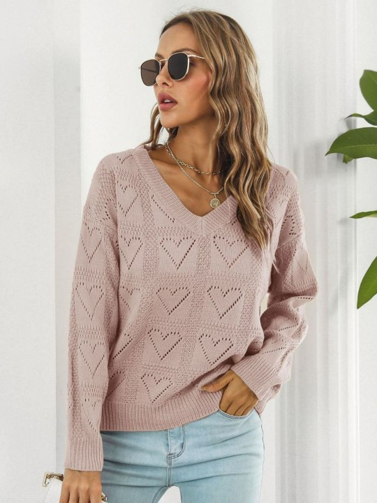 Queen Pink Open Knit Pullover Sweater