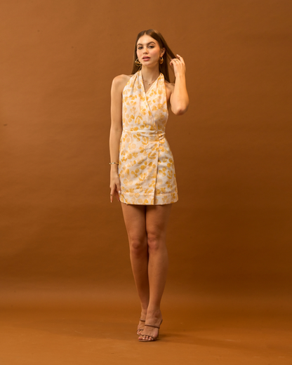 Moon Backless White And Yellow Petal Dress