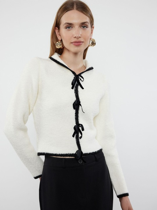 Lily Black Bow White Short Cardigan