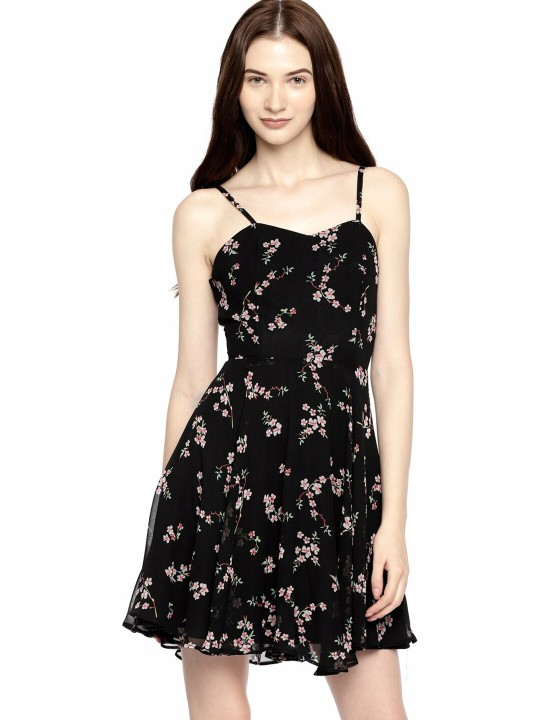 Floral Print Georgette Fit & Flare Mini Dress