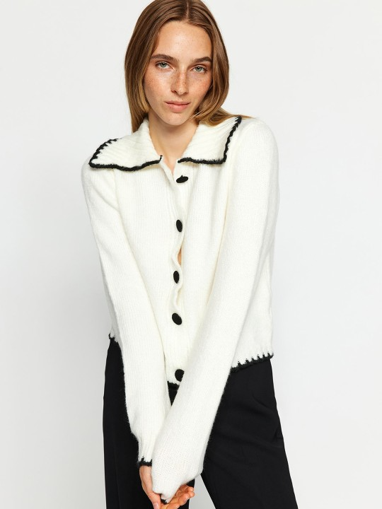 Black Lined White Crop Cardigan