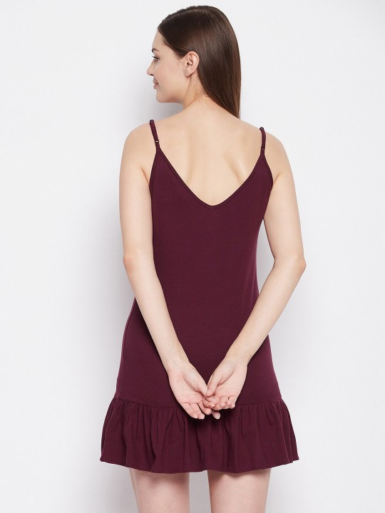 Burgundy Solid Cotton Nightgown