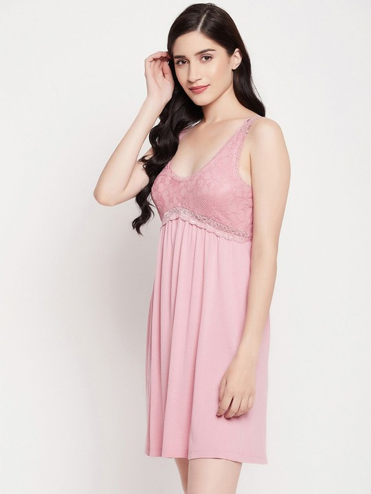 Pink Cotton Regular Night Dress