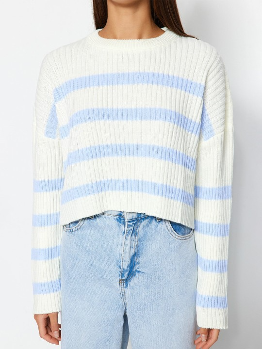 Striped Crop Acrylic Pullover