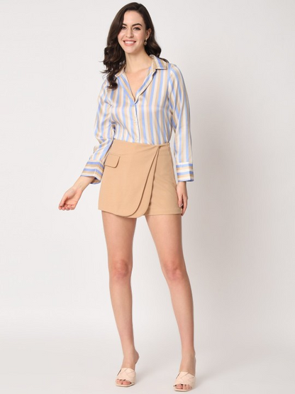 Beige Mini Scuba Skorts With Flap