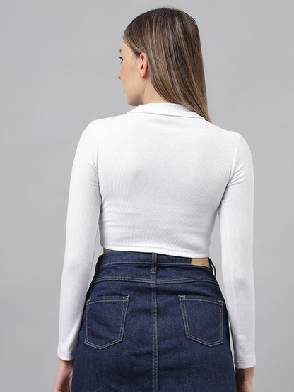 White Collared Crop Top