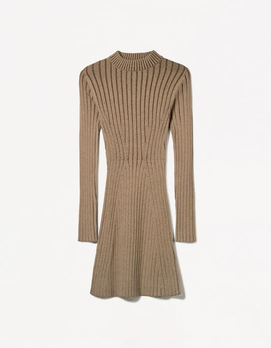 Long Sleeves Mini Ribbed Dress