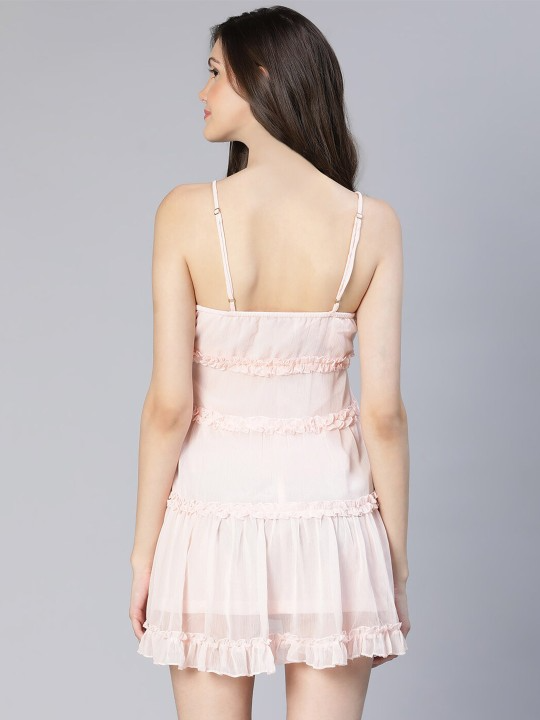 Shoulder Straps Light Ruffled Lining Nightdress